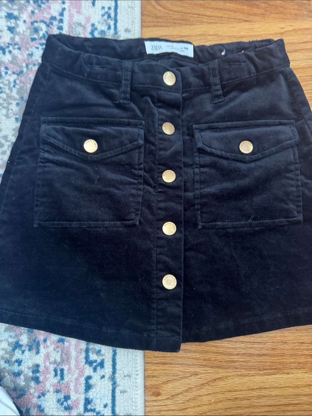 Zara Black Corduroy Button-Front Mini Skirt with Gold Buttons